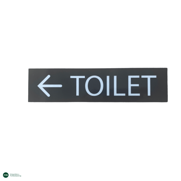 Skilt toilet + pil venstre 20 x 5 cm