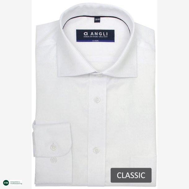 Angli skjorte | Classic fit m. lange rmer | Ensfarvet hvid